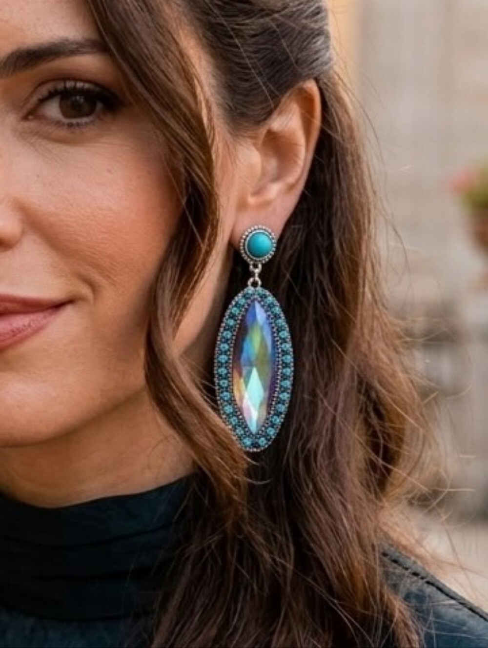 Emma Statement AB Silvertone Oblong Drop Earrings NWT